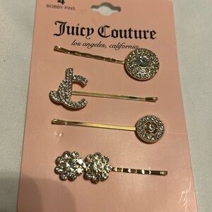 Juicy couture 4 bobby pins Gold & Juicy Silver Color W/ Rhinestone  Logo Bling